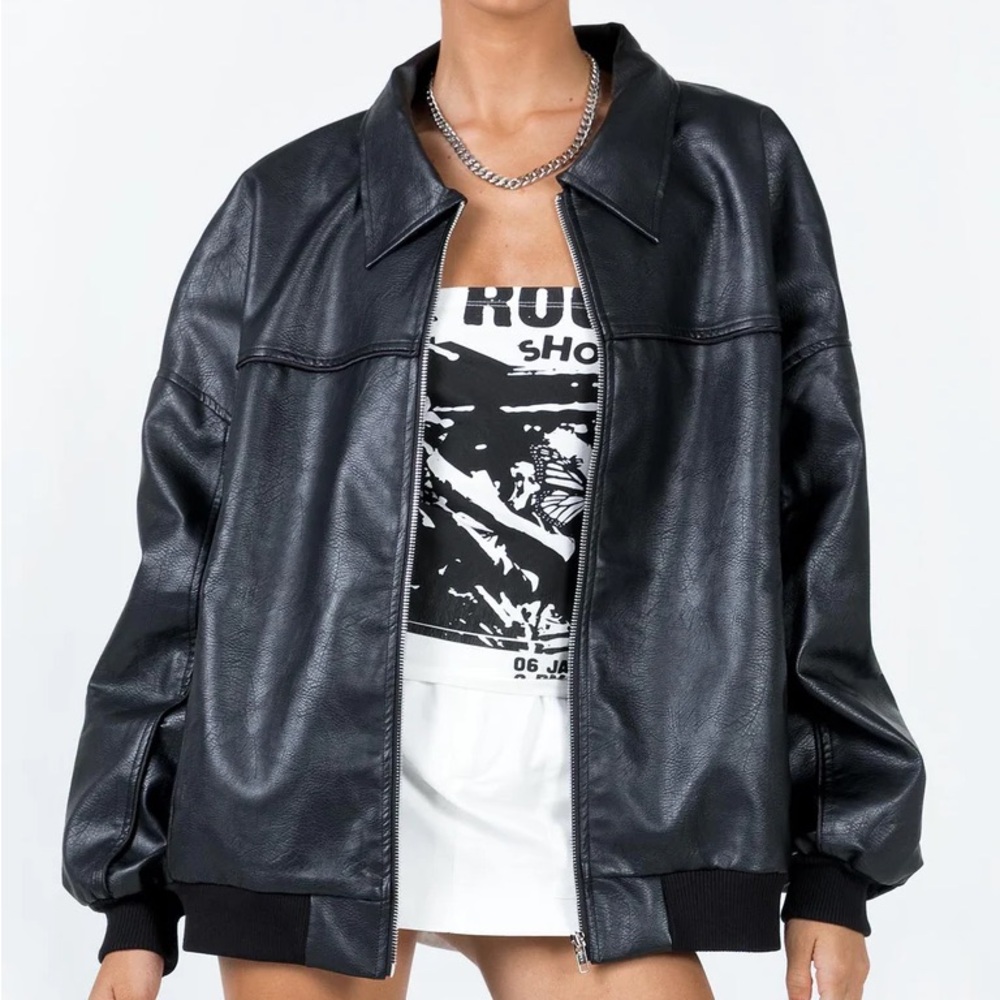 Princess Polly - GOLDSMITH FAUX LEATHER BOMBER JACKET BLACK